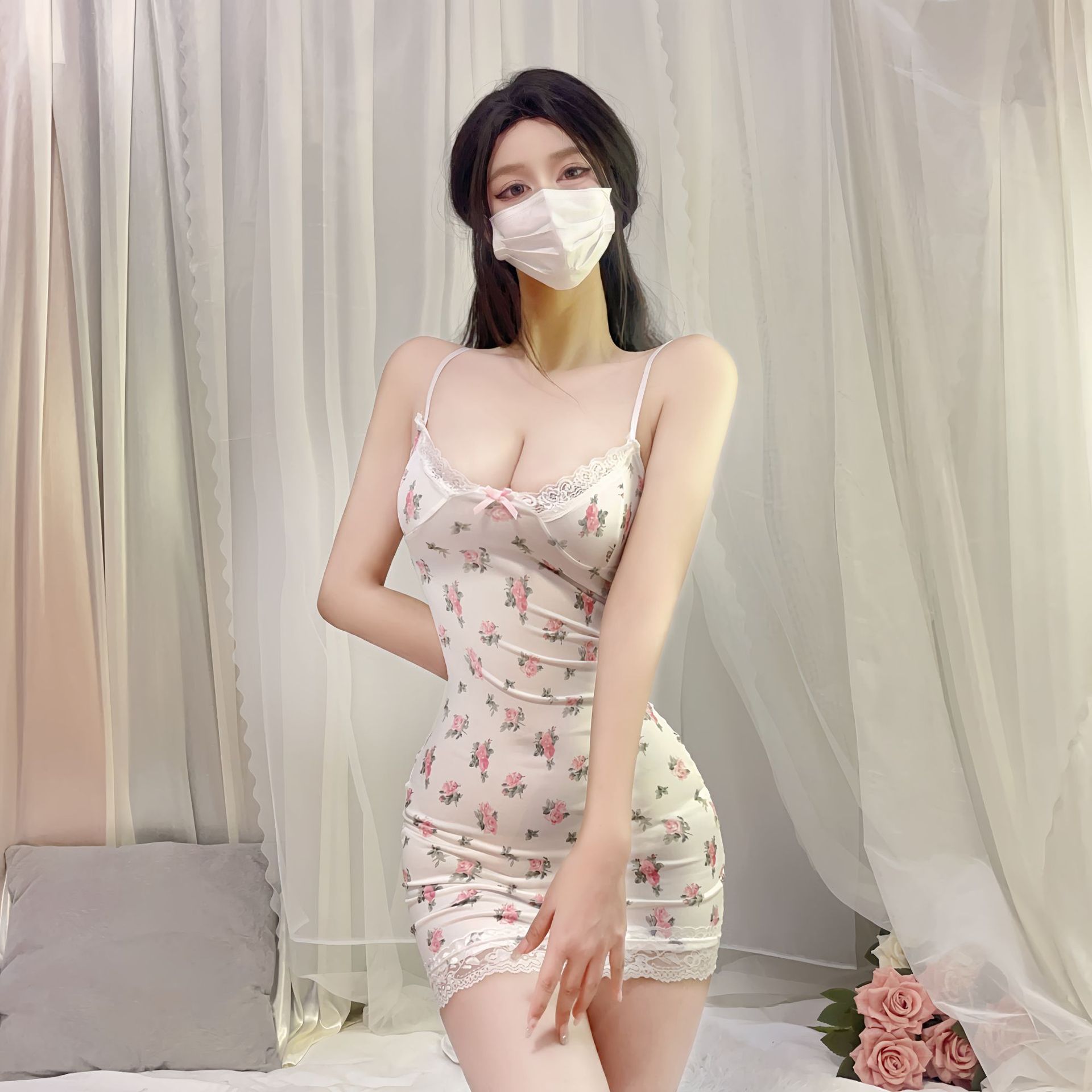 Sexy lingerie small floral contrast color lace stitching sexy low-cut pure desire style sling sheath sexy pure desire style_voghion.com