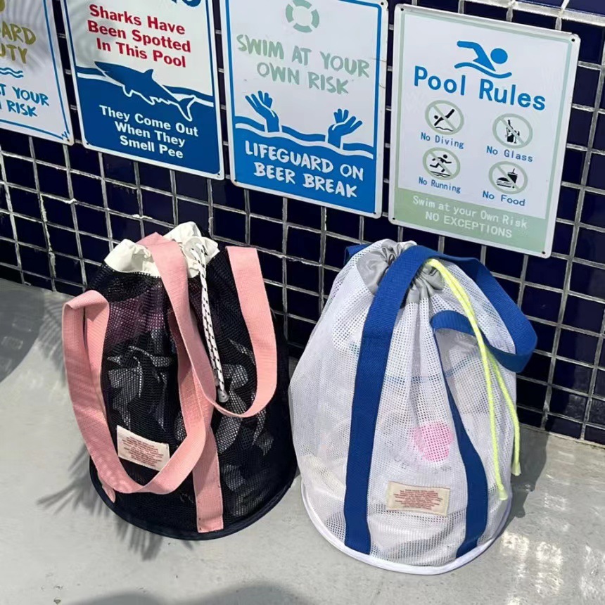Korean ins Holiday Travel Beach Bag Mesh Bundle Pocket Large Capacity Handbag Swimming Breathable Mesh Storage Bag