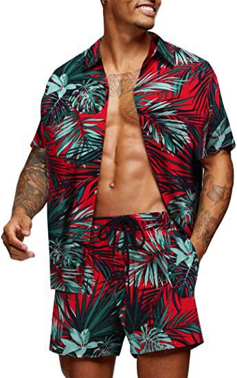 New Loose Hawaiian Style Youth Floral Print Casual Shirt Set
