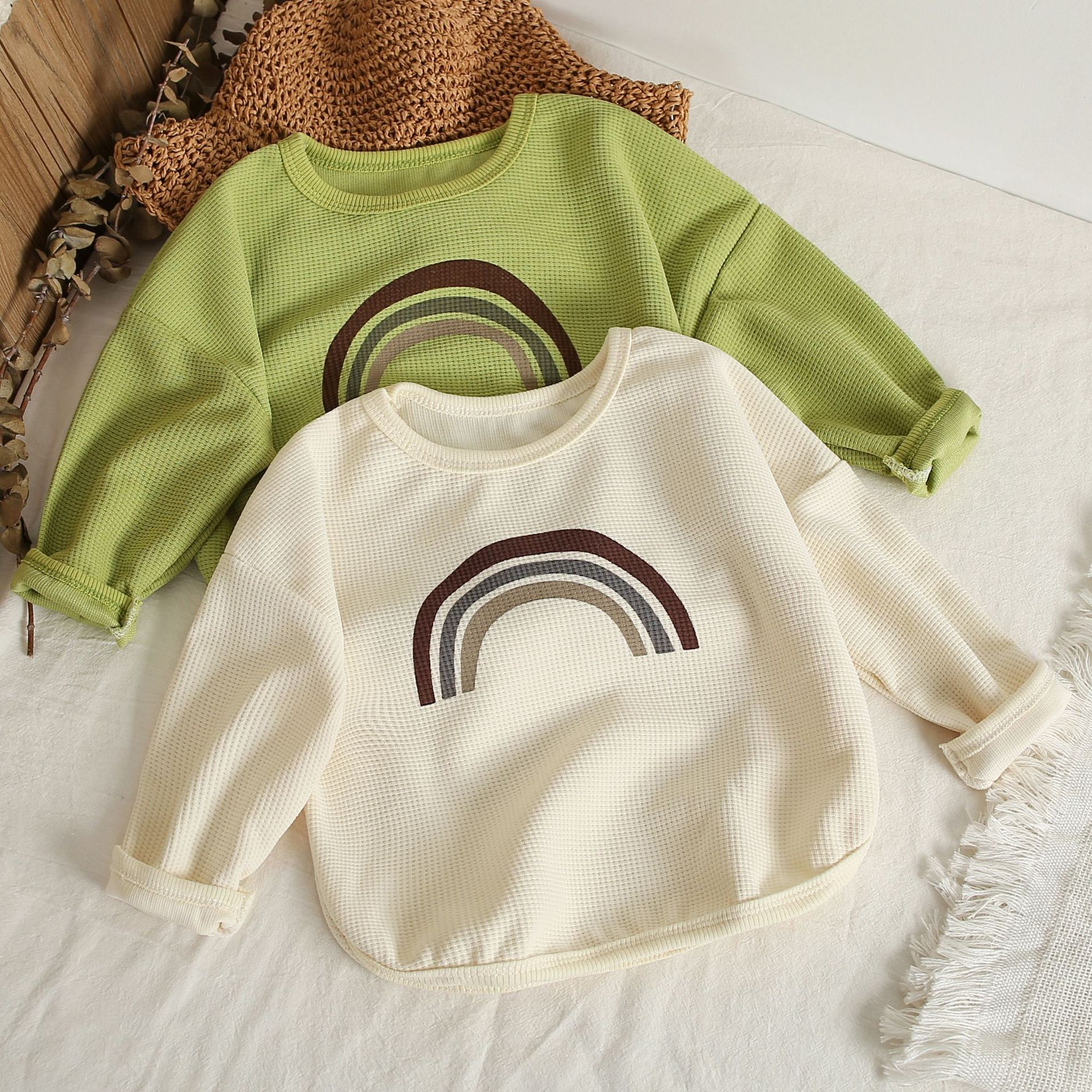 Children's Sweater 2022 Autumn New Boys and Girls Waffles Long Sleeve Top Baby Korean Crewneck Pullover