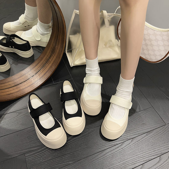 French Mary Jane women's shoes new zhao Lusi mono same style ugly cute sandals big toe platform women's canvas shoes