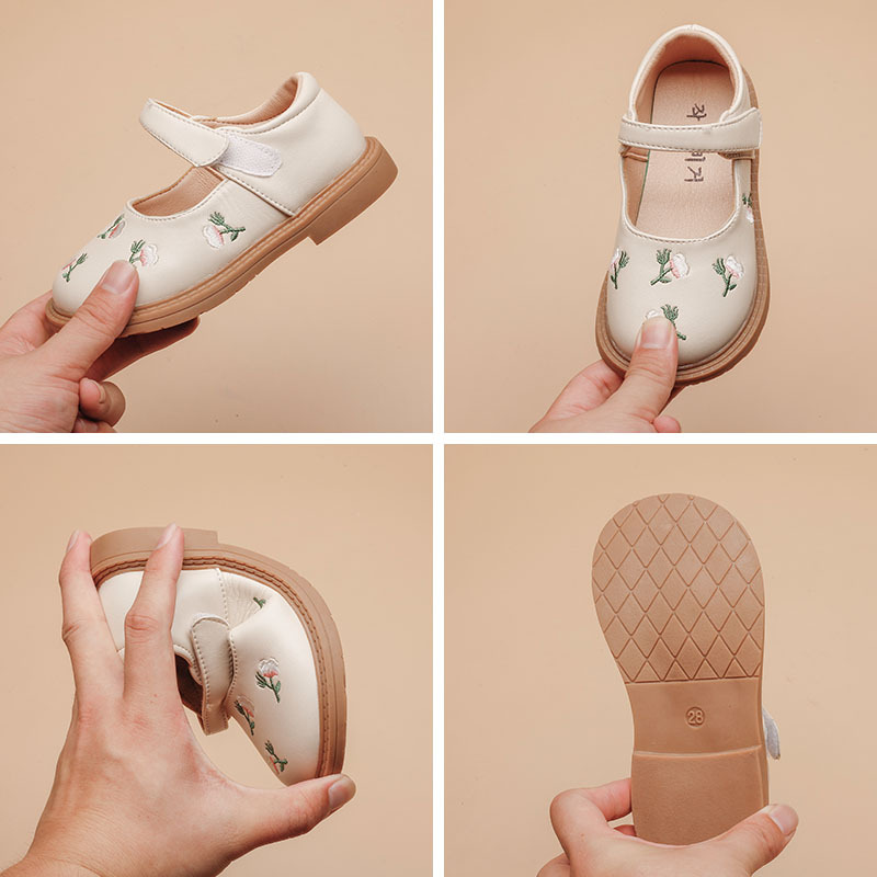 Girls' Princess leather shoes 2024 autumn flower National style dance shoes embroidered children's shoes middle and big children girls' shoes