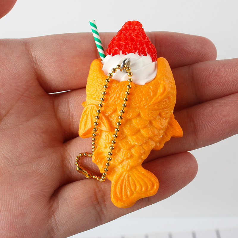 Simulation cartoon dried fish biscuit fruit cream ice cream keychain pendant snapper roast food and play ornaments