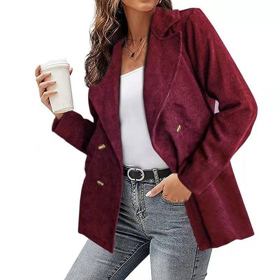 Amazon Independent Station Hot Selling European and American Women's Top 2022 Autumn and Winter New Jacket Solid Color Suit Button Jacket