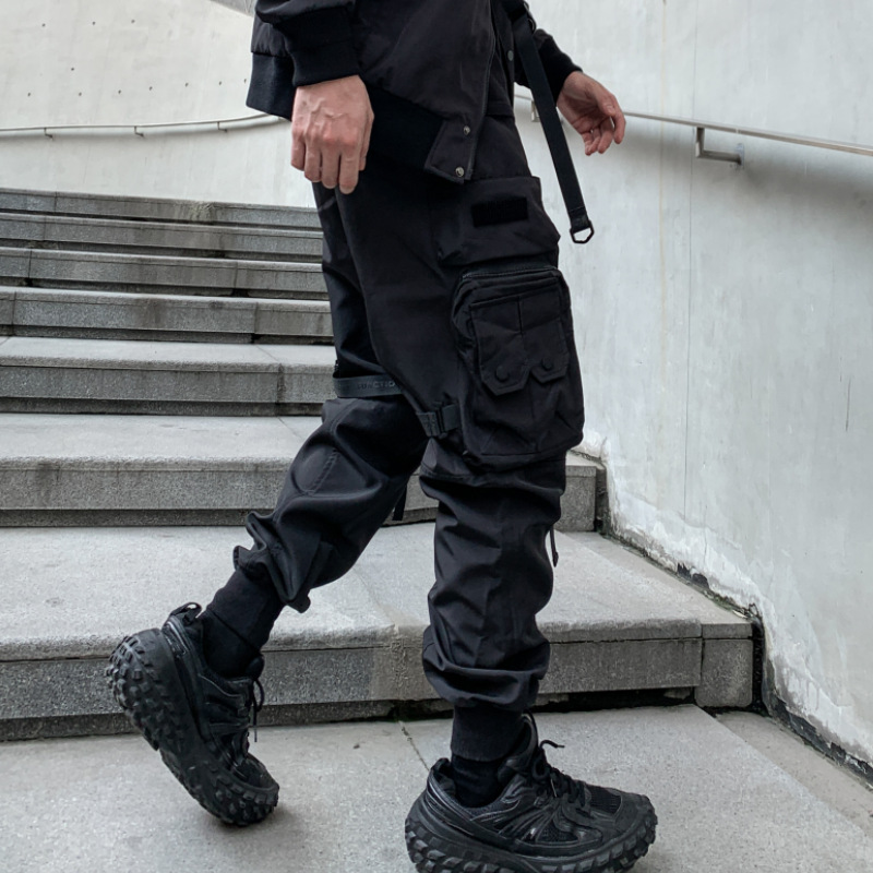2022 Autumn New Men's Japanese Loose Multi-bag Workwear Trousers Youth Trendy Leg-tied Casual Sports Pants