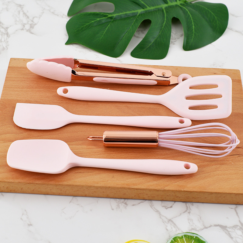 Mini silicone kitchenware set 5-piece one-piece silicone spatula food clip egg beater baking tool