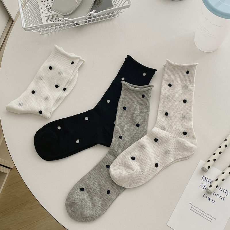 Polo Dot Socks Children's Mid-length Socks Ins Trendy Summer Thin Cotton Japanese Student Mesh Breathable Curled Pile Stockings