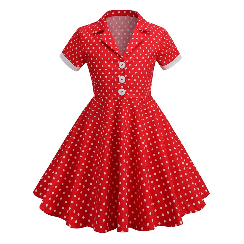 Amazon cross-border European and American women's children's clothing foreign trade dress short sleeve polka dot retro children's clothing dress