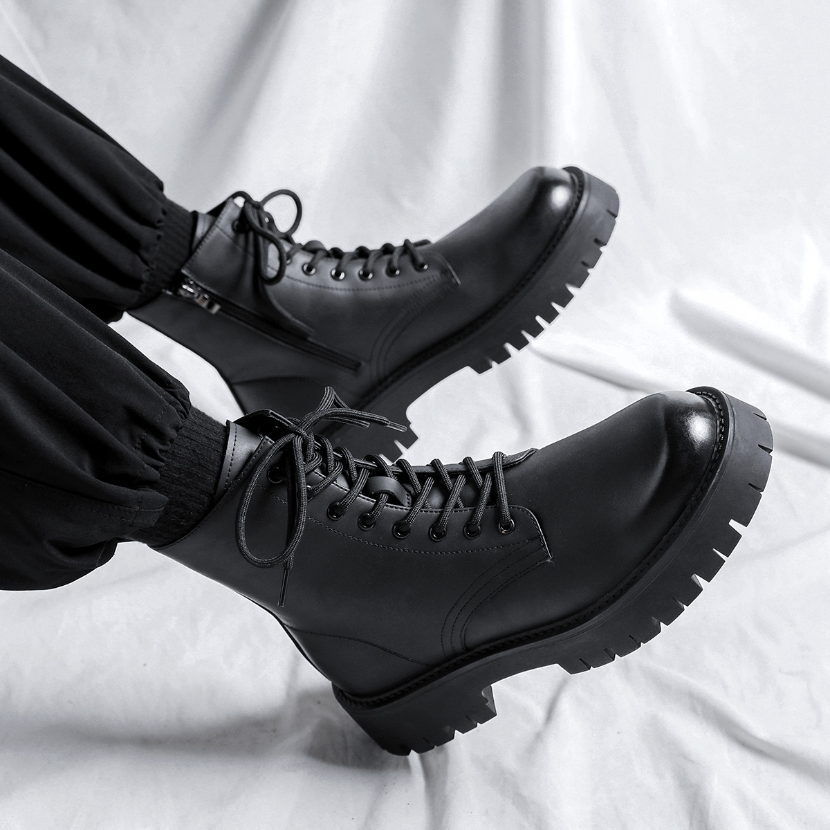 Genuine Leather Martin Boots Men's High-barreled British Style Thick-soled Men's Shoes Black Workwear Boots Trendy Men's Boots Men's Soft Leather Boots