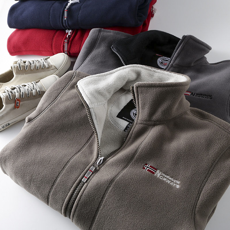 Norway cold-resistant warm thickened double-layer polar fleece winter plus size men's fleece-lined stand collar fleece jacket