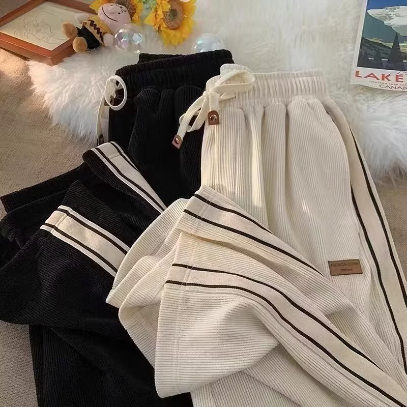 Corduroy Pants Men's Spring and Autumn Youth Loose Straight Wide Leg Pants Fashionable Boys Sports Casual Pants