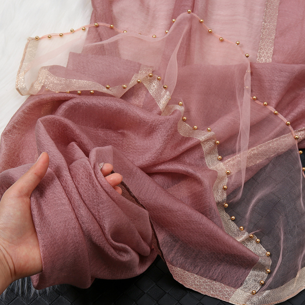 New Beaded Mulberry Silk Scarf Women's Silk Wool Blended Scarf All-match Long Shawl High Quality Shawl Wholesale