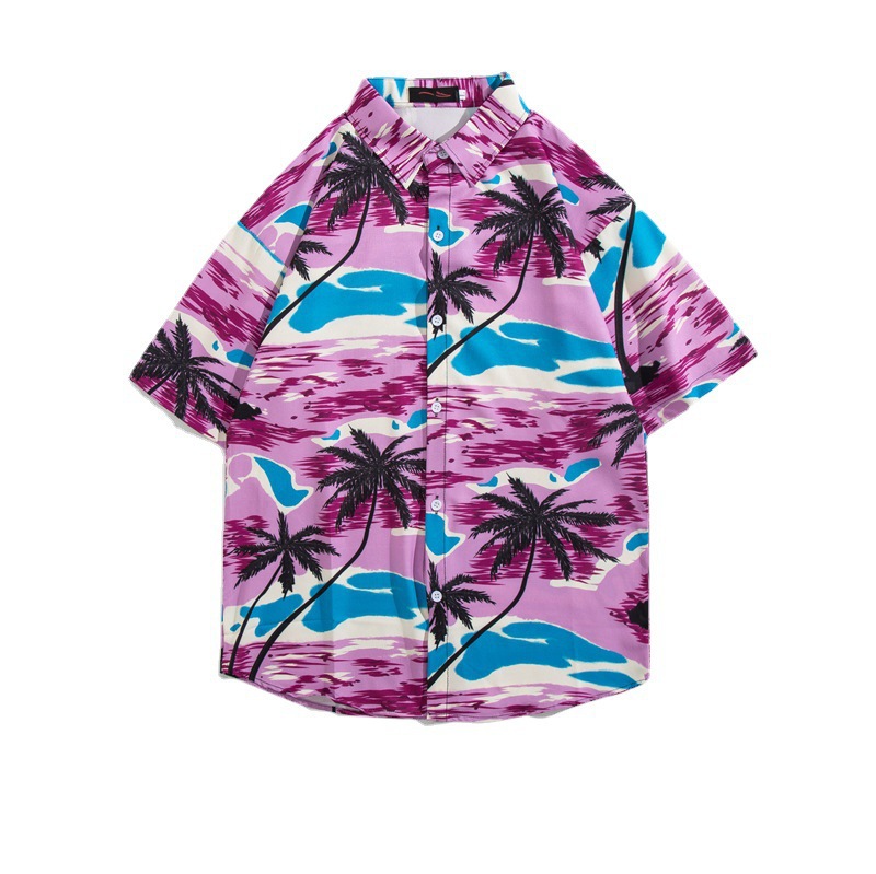 夏威夷沙滩短袖衬衣男新款海边度假港风宽松休闲百搭情侣半袖寸衫