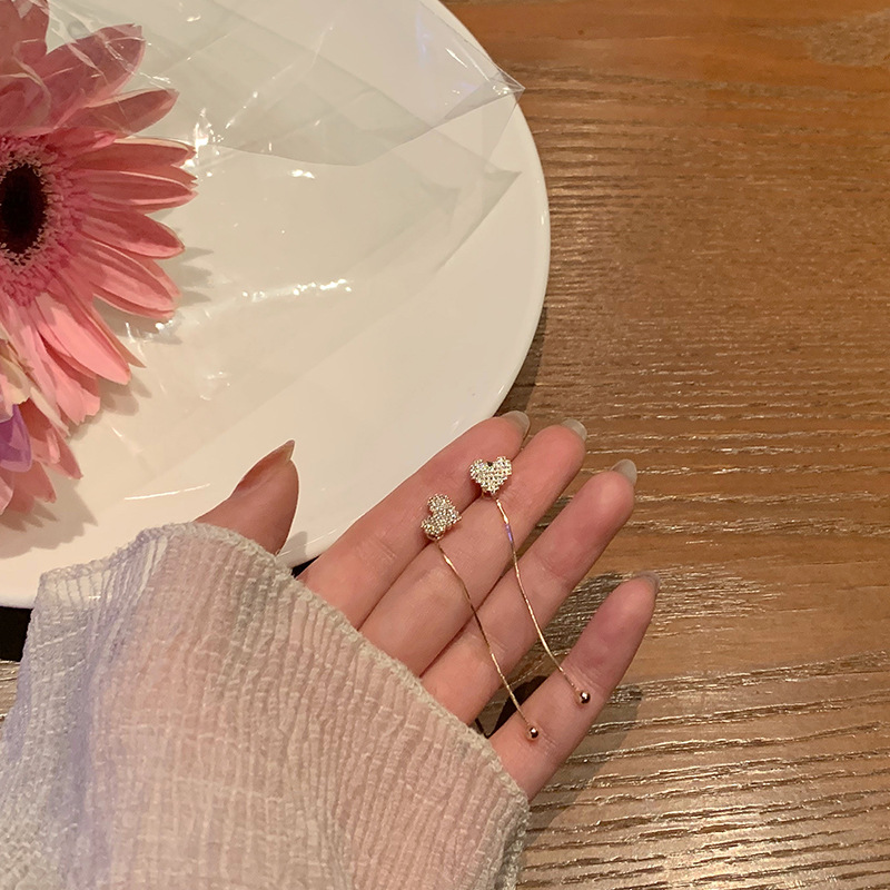 氣質愛心耳環女2022年新款潮小眾設計感長款耳飾高級感大氣耳釘女