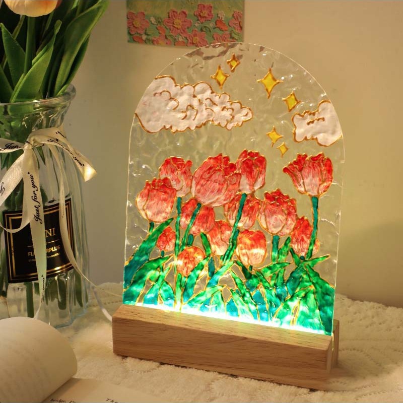 Children's Day handmade diy tulip hand-painted glass painting material night light dragon year warm-up event gift wholesale