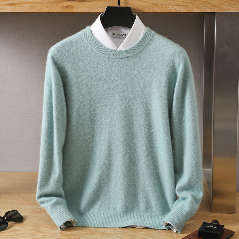 Cashmere sweater men's round neck pullover mink sweater autumn and winter loose wool plus size bottoming mink knitted sweater woolen sweater