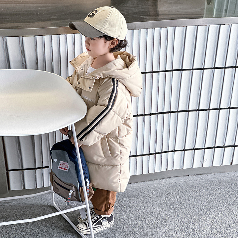 2023 new children's down cotton-padded clothes mid-length Korean style over-the-knee long thickened cotton-padded clothes for boys and girls one-piece delivery
