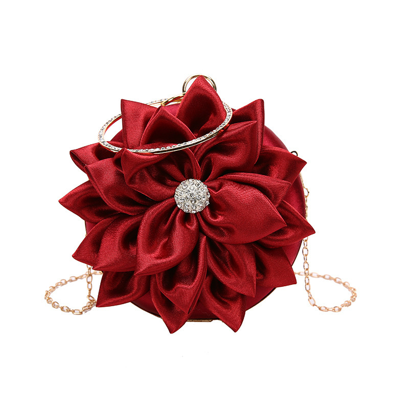 2022 new women's bag sweet all-match flower bag with diamond mini round evening bag portable dress cheongsam bag for women