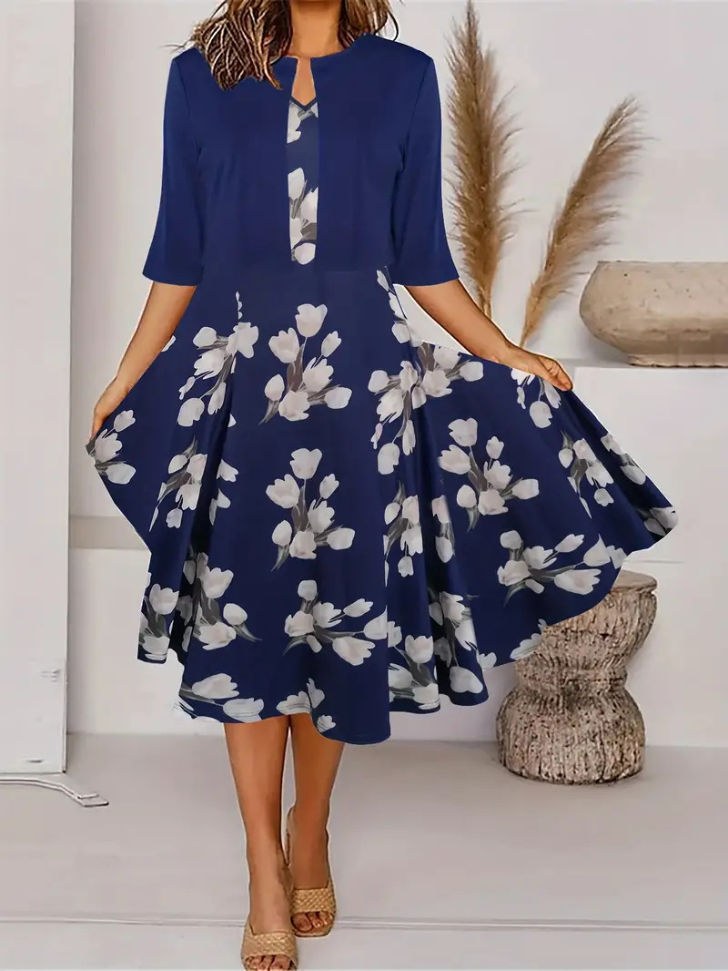 2023 European and American Amazon autumn new women's long dress two-piece set flowers and plants printed round neck dress coat for women