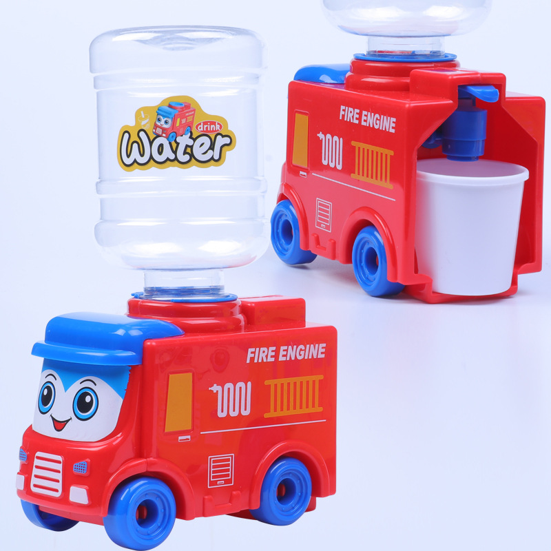 Children's Mini Simulation Water Dispenser Fun Play Home Cartoon School Bus Water Dispenser with Cup Press Water Toy