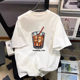 Trendy Brand Internet Celebrity Cotton T-Shirt 2024 New Men's Loose plus size Crewneck Printed Sports Base Top T