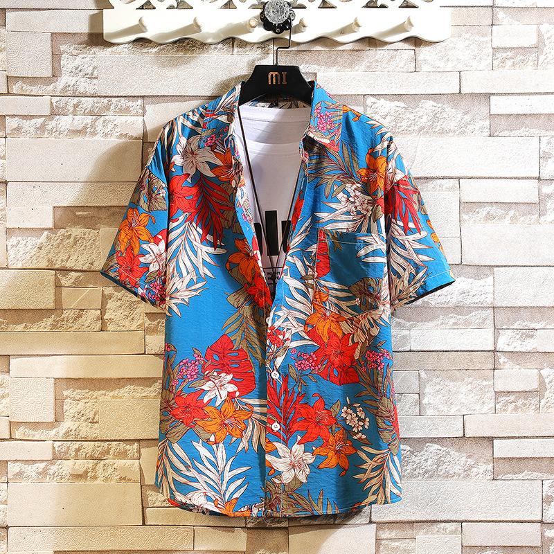 Summer Men's Shirt Beach Breathable Loose Hong Kong Style Youth Color Shirt TZ001-1-P25