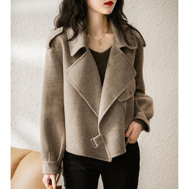 Hepburn-stil ny ulldress dame i britisk stil høst og vinter stilig allsidig løs fransk kort jakke_voghion.com