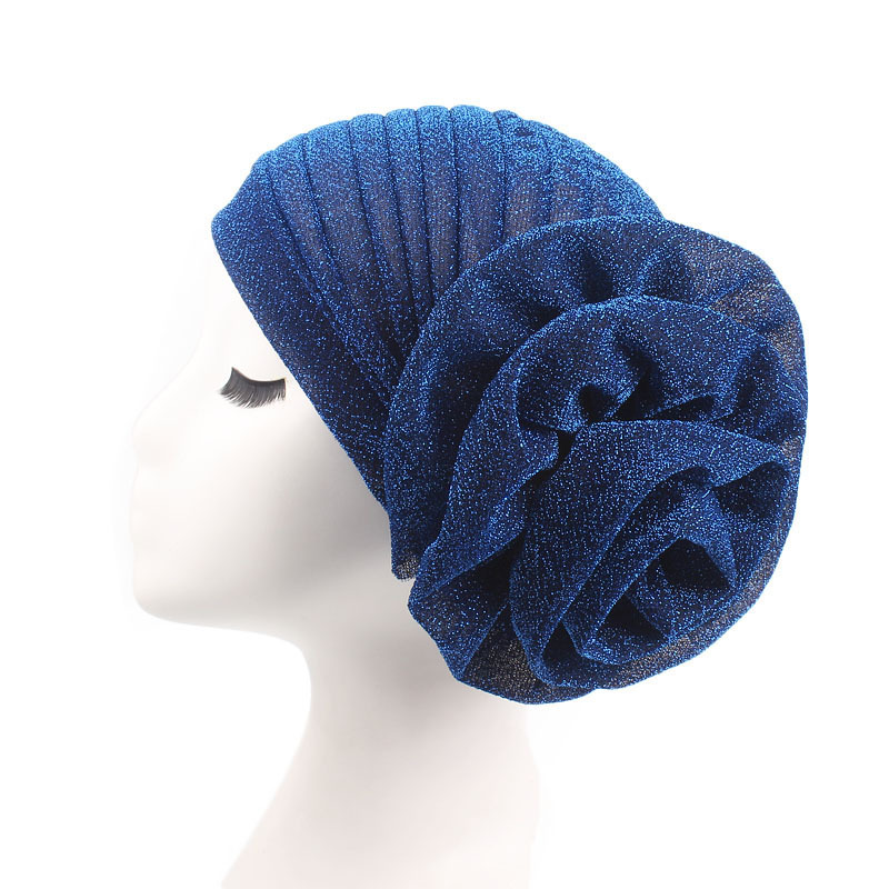 New Arrival Brilliant Silk Big Flower Head Towel Hat Muslim Toe Hat All-Match Retro Clothing Hat TJM-322