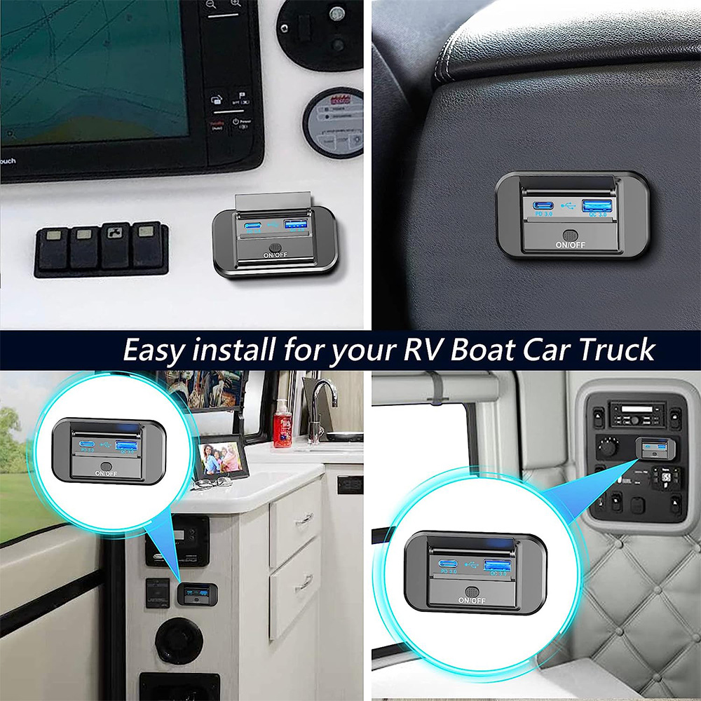 Modified Multifunctional Car Mobile Phone Charger Bus Rv Yacht QC3.0+PD3.0 with Digital Button Opening