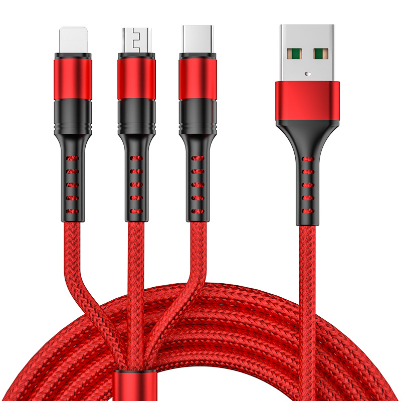 One-to-three data cable for Android Apple Huawei mate40 super fast charge 5A three-in-one mobile phone charging line