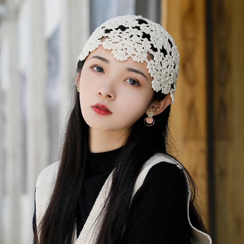 Summer thin princess hat hollow handmade cotton knitted hat women's lace retro beautiful toe cap four seasons
