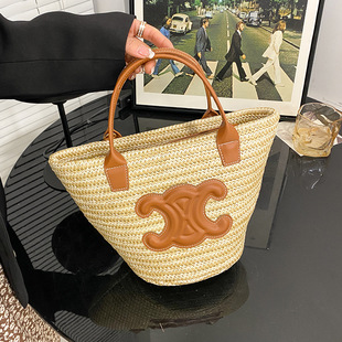 2023 Summer New Fashionable Woven Vegetable Basket Bag Arc de Triomphe Straw Bucket Bag Handbag Shoulder Crossbody Bag
