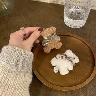 Autumn and winter New plush bear hair clip side clip girl side clip BB clip all-match fluffy soft bangs headdress
