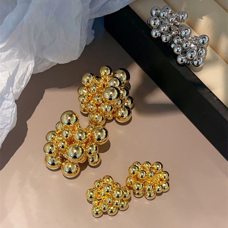 18K真金電鍍金屬球球耳環小眾設計靈動一串葡萄INS風網紅耳飾品