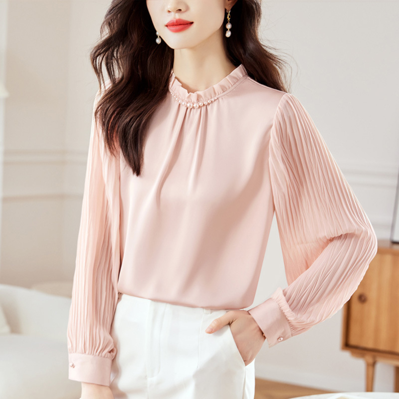 Satin shirt women's long sleeve 2023 Autumn New style shirt beautiful chic chiffon small shirt French silk top