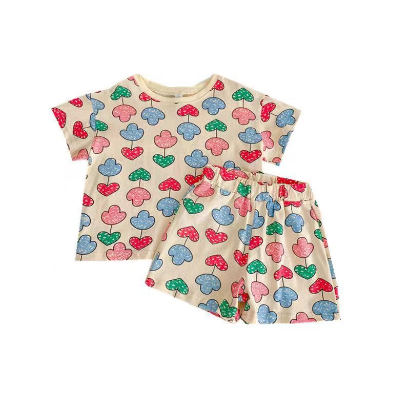 Ice Silk Fabric Baby's suit Wide Pine Summer Short-sleeved Shorts Children's Pajamas Cold Home Clothes Air-conditioning Clothes for Boys and Girls