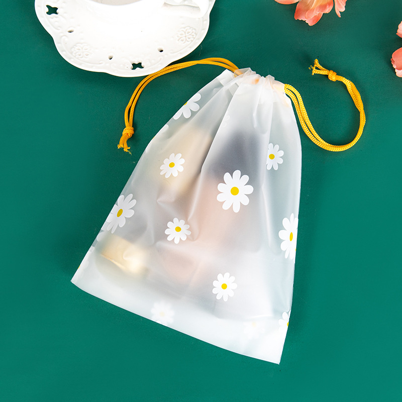 Small chrysanthemum frosted drawstring bag gift box packaging clothing transparent storage bag cosmetic drawstring small bag wholesale