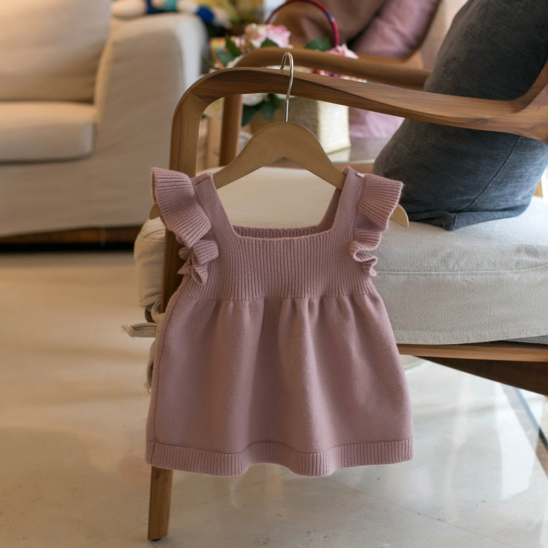 A generation of 2023 Spring children's clothing children's sweater girls sundress pure color J385