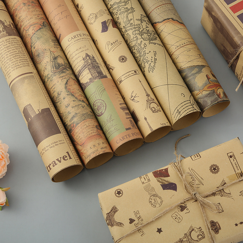 Spot manufacturers wholesale net red cowhide wrapping paper retro bouquet wrapping paper book cover gift box wrapping paper