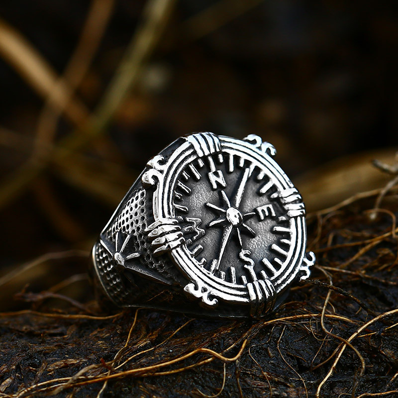 beier foreign trade retro compass titanium steel ring European and American men's stainless steel casting anchor ring spot