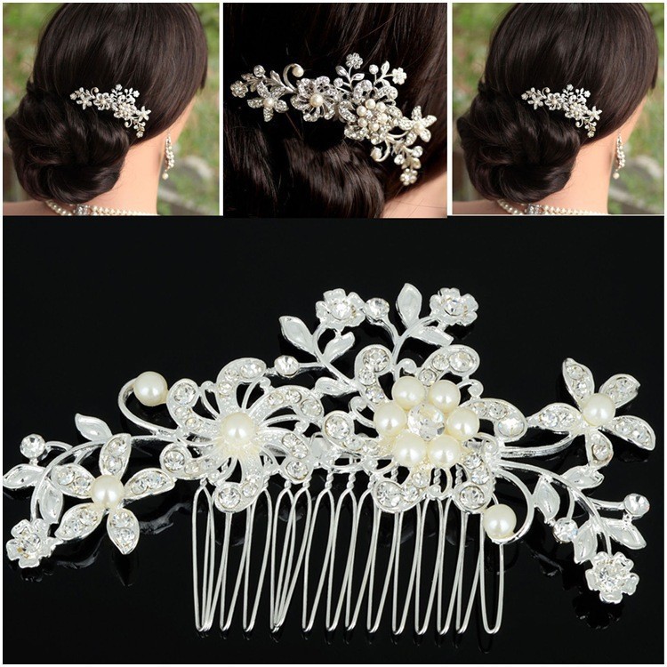 2022 Korean style five-petal flower cross-border fashion alloy rhinestone full diamond multi-foot hair comb bridal headdress fashion jewelry
