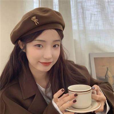 2023 autumn and winter Korean ins beret women's face small Japanese retro all-match woolen painter hat warm