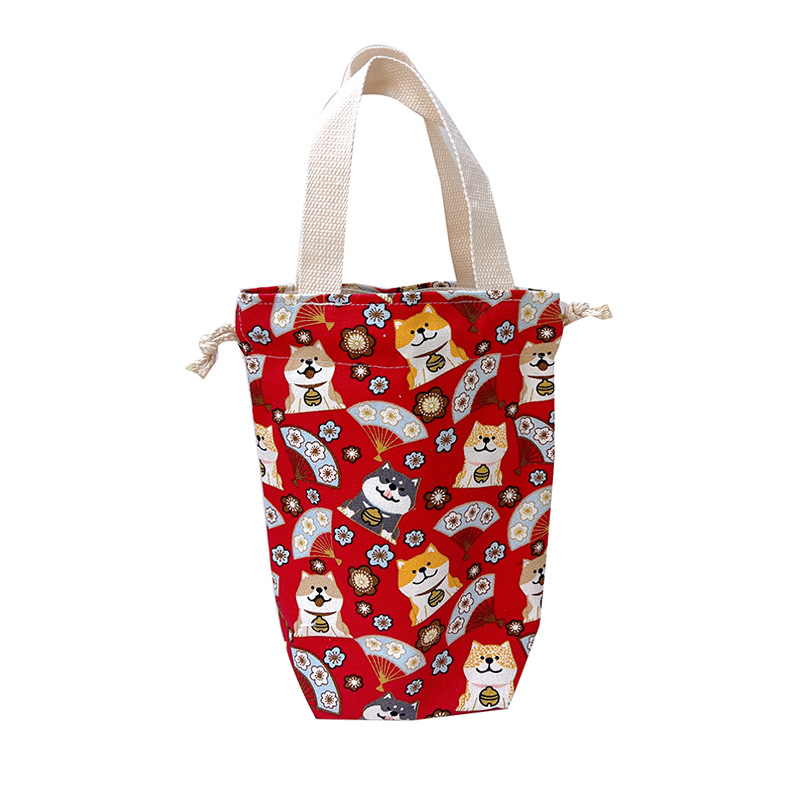 Vacuum cup cover universal portable canvas cute cartoon water cup cover portable storage small cloth bag with rope