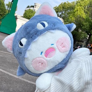 Internet Red Shark Cat Doll Plush Toy Silly Hat Cat Doll Rag Doll Sleeping Pillow Graduation Gift for Women Super Soft