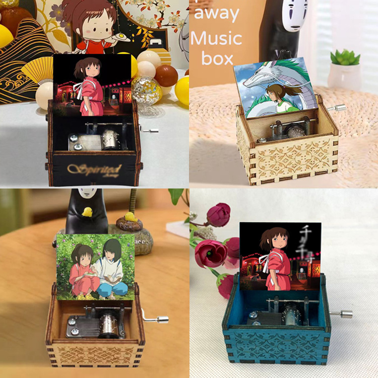 Source Factory Wooden Music Box Vintage Carving Painted Spirited Away Birthday Gift Music Box Wholesale