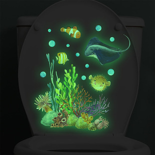 Cartoon luminous coral devil fish underwater world toilet stickers bathroom home decoration wall stickers self-adhesive wholesale