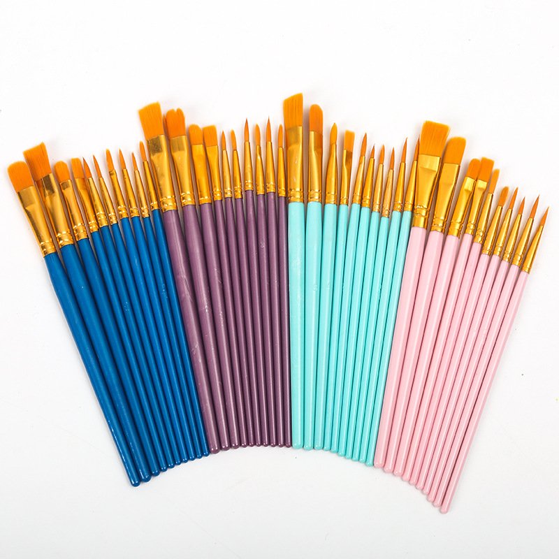 Cross-border plastic rod 10 blue brush suit Oil Brush gouache watercolor painting pen macaron color art painting