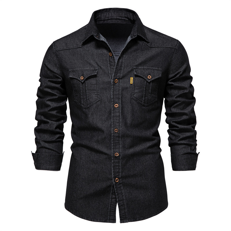 2024 Foreign Trade Cross-border Men's European-size Denim Shirt Men's Casual Solid Color Men's Dannin Long-sleeved Shirt
