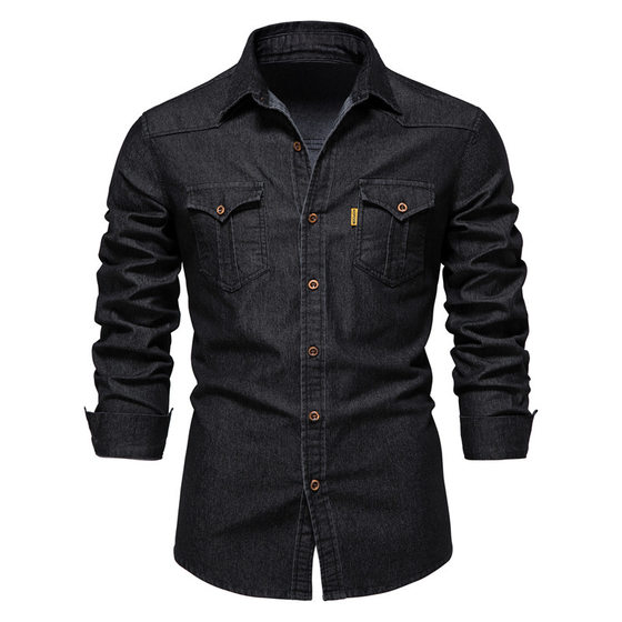 2024 Foreign Trade Cross-border Men's European-size Denim Shirt Men's Casual Solid Color Men's Dannin Long-sleeved Shirt
