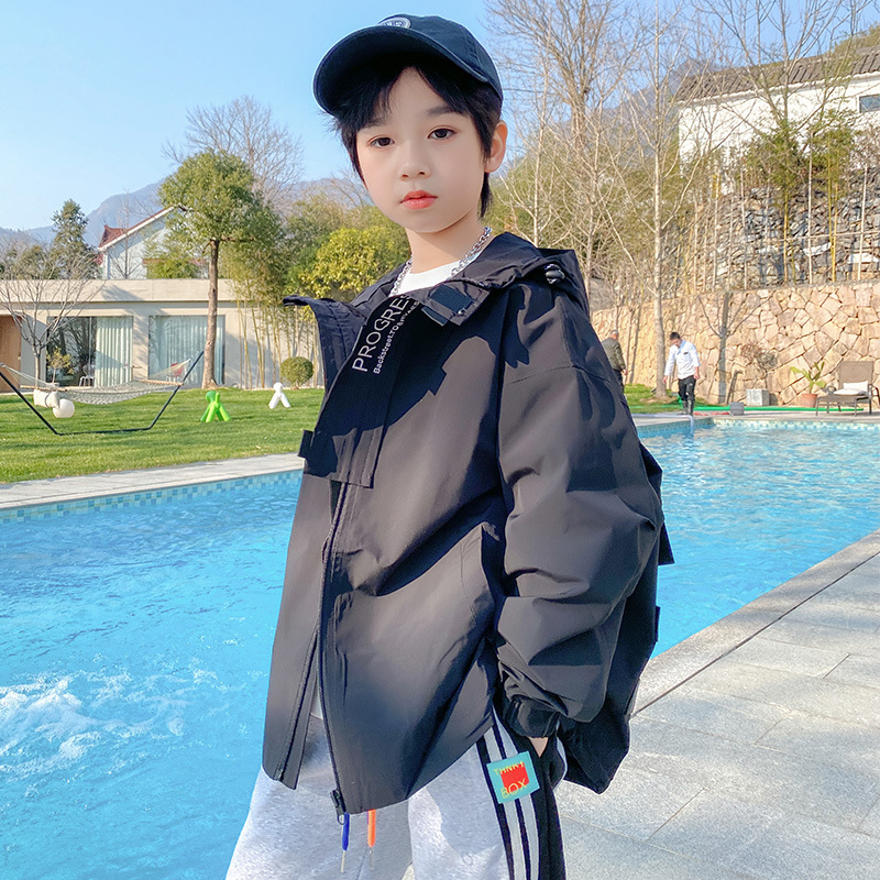 Boys' Coat Large Children's Hooded Coat Spring and Autumn New Children's Rush Jacket Coat Coat Wholesale
